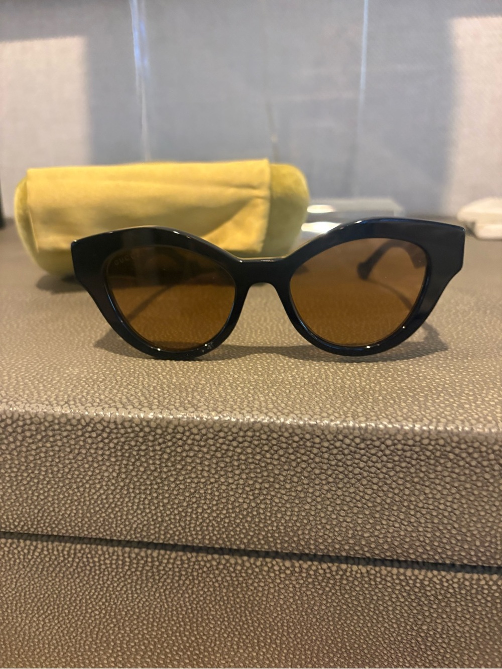Gucci Black Cat-Eye Sunglasses with Brown Lenses